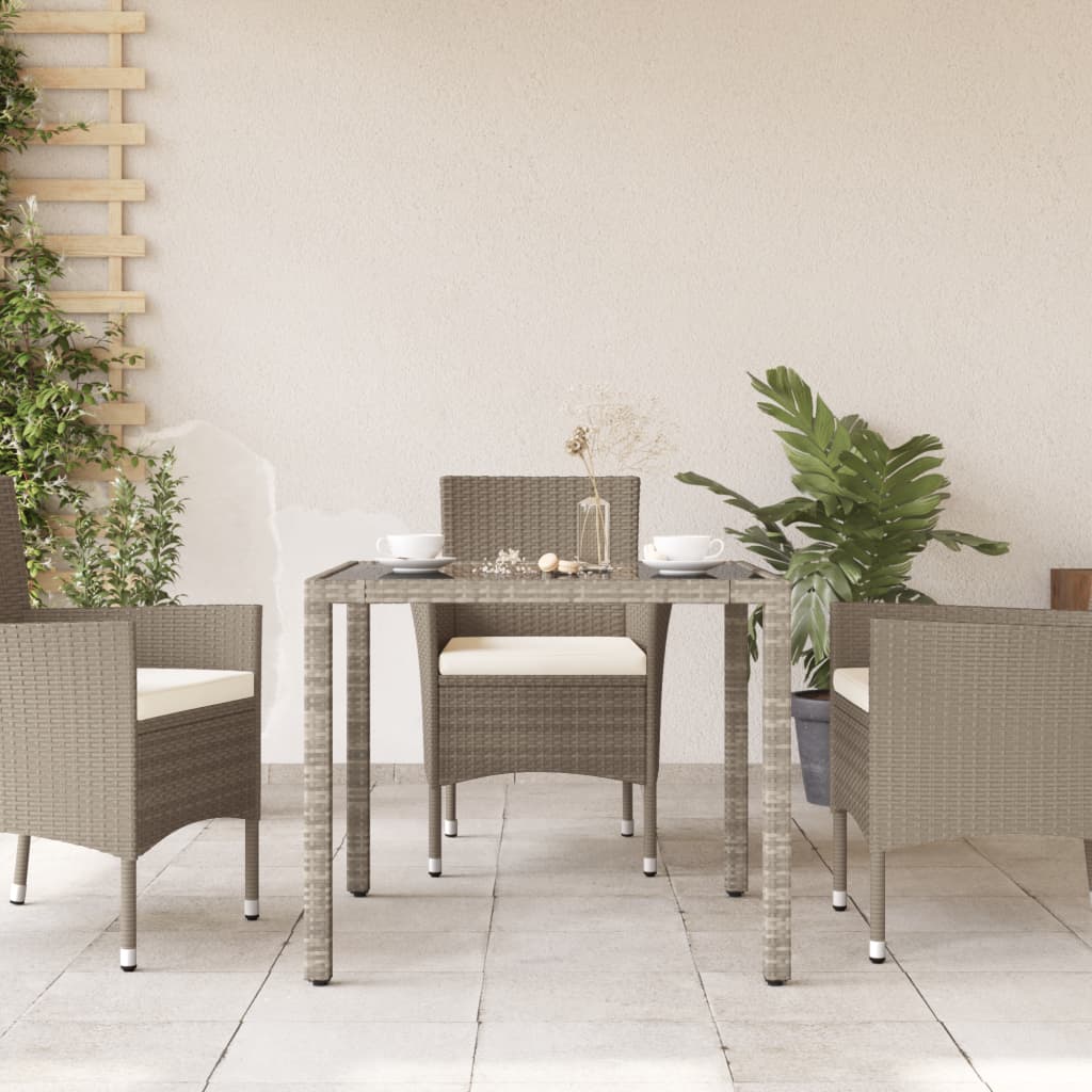 vidaXL Vrtni stol sa staklenom pločom sivi 90x90x75 cm od poliratana
