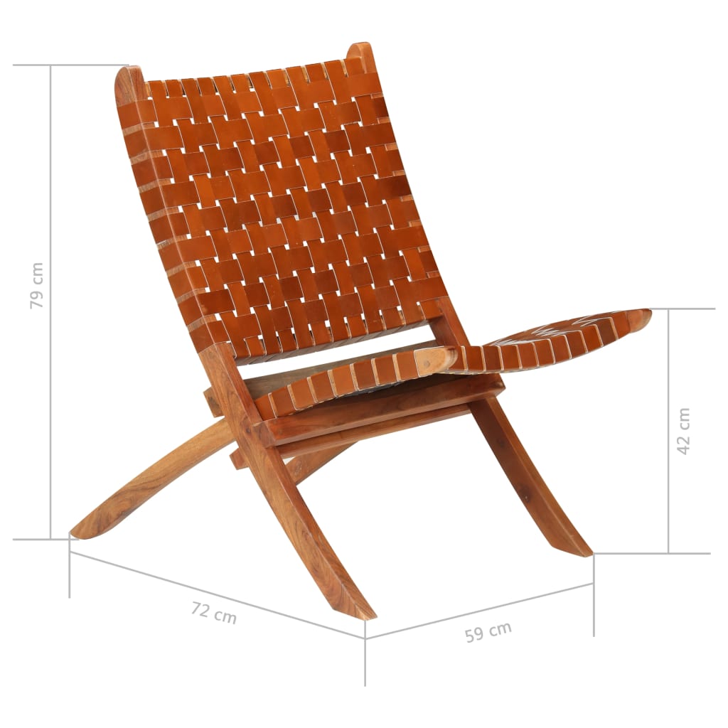 vidaXL Sklopiva stolica od prave kože smeđa