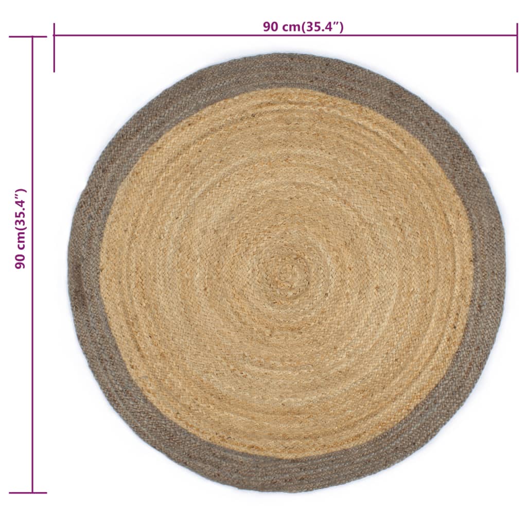 vidaXL Ručno rađeni tepih od jute sa sivim rubom 90 cm