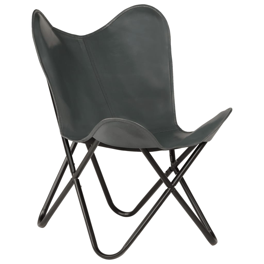 vidaXL Leptir-stolica od prave kože siva dječja veličina