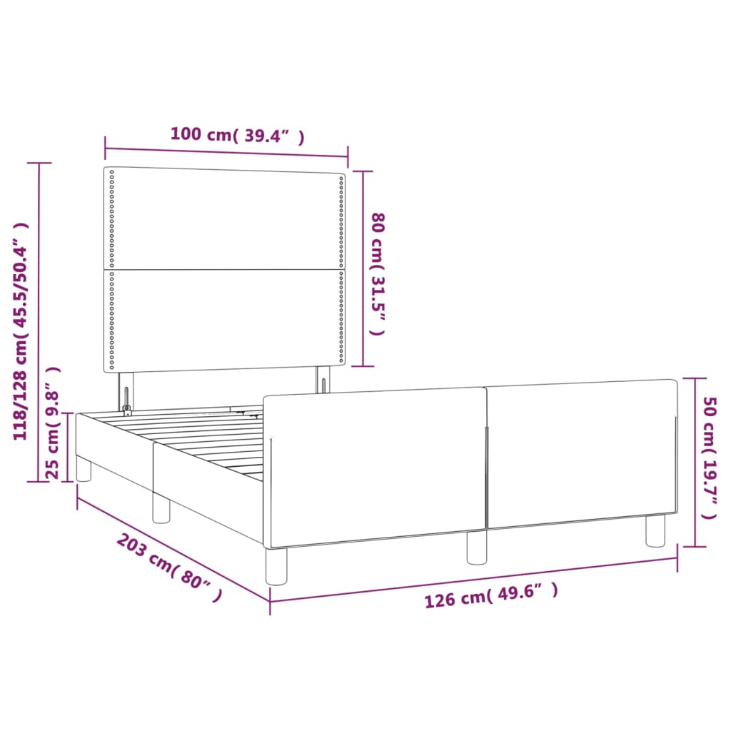 vidaXL Okvir za krevet s uzglavljem svjetlosivi 120x200 cm od tkanine