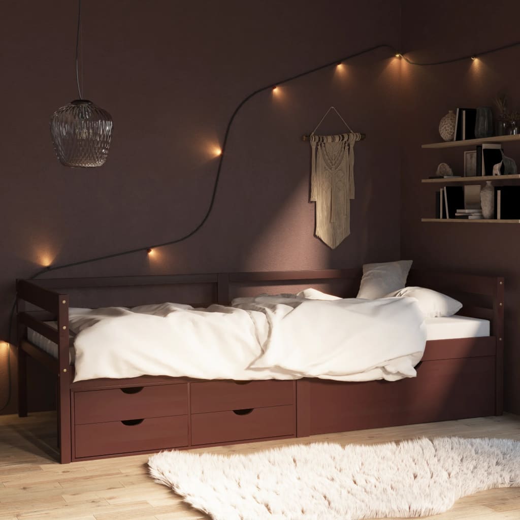 vidaXL Okvir za krevet i ladice/ormarić tamnosivi 90 x 200 cm borovina