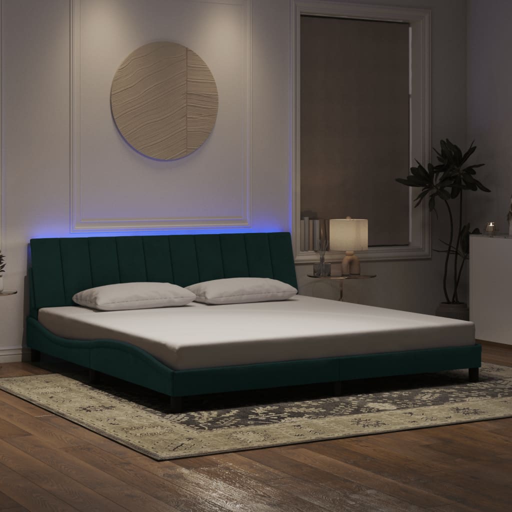 vidaXL Okvir kreveta s LED svjetlima tamnozeleni 200x200 cm baršunasti