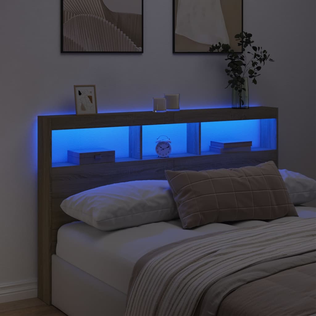 vidaXL Ormarić za uzglavlje s LED svjetlima boja hrasta 160x17x102 cm