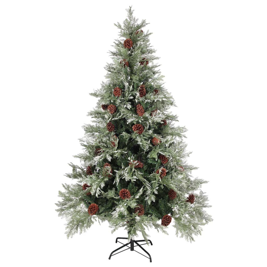 vidaXL Osvijetljeno božićno drvce i šiške zeleno-bijelo 120 cm PVC/PE