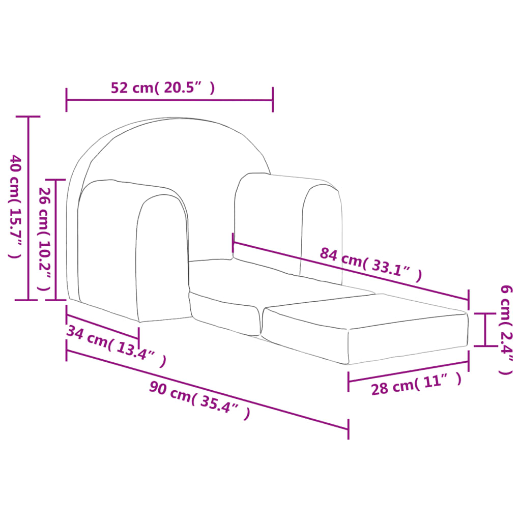 vidaXL Dječji kauč na razvlačenje antracit mekani plišani