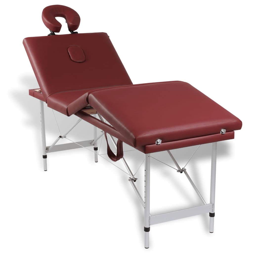Sklopivi masažni stol s drvenim okvirom, 4 zone, crveni