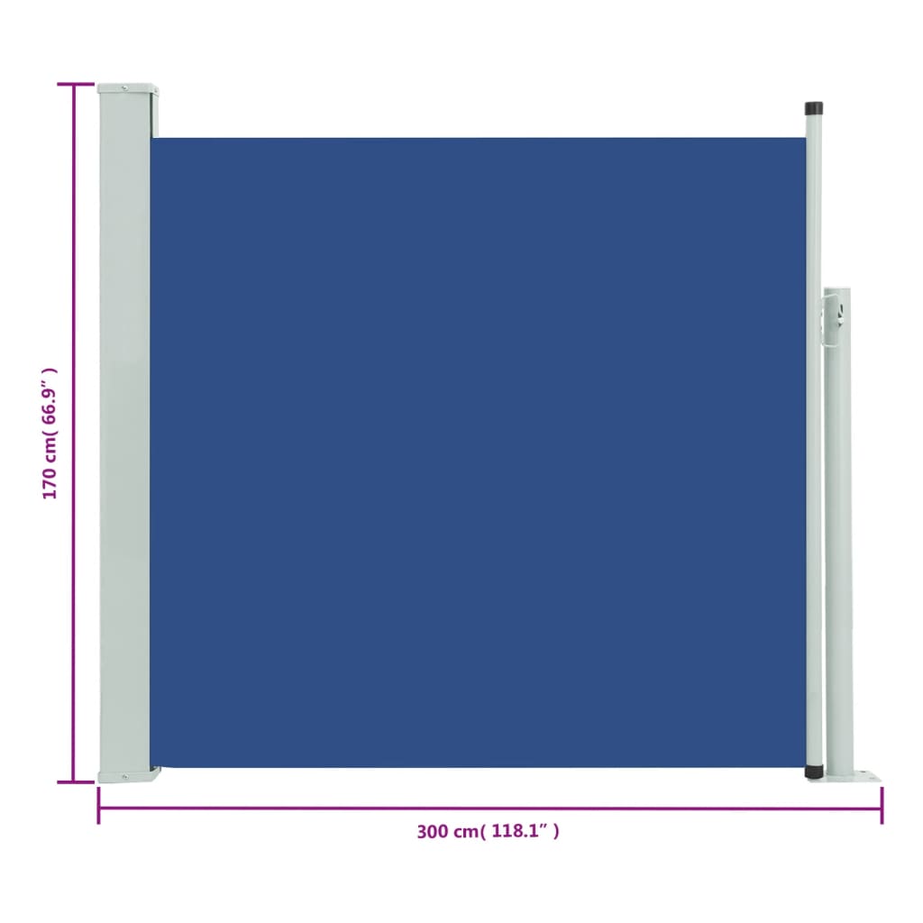 vidaXL Uvlačiva bočna tenda za terasu 170 x 300 cm plava