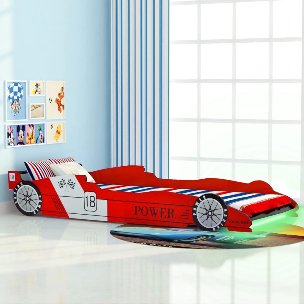 vidaXL Dječji krevet u obliku trkaćeg automobila LED 90x200 cm crveni