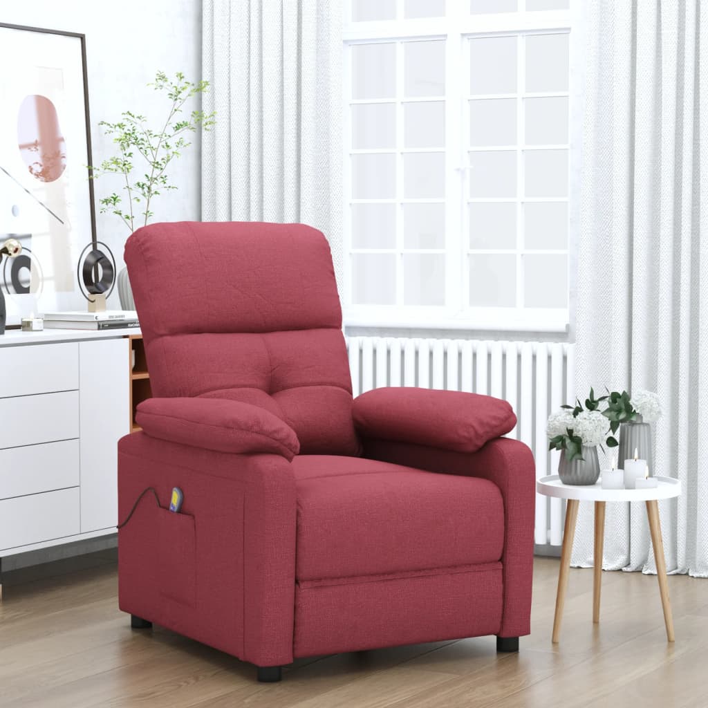 vidaXL Masažna fotelja od tkanine crvena boja vina