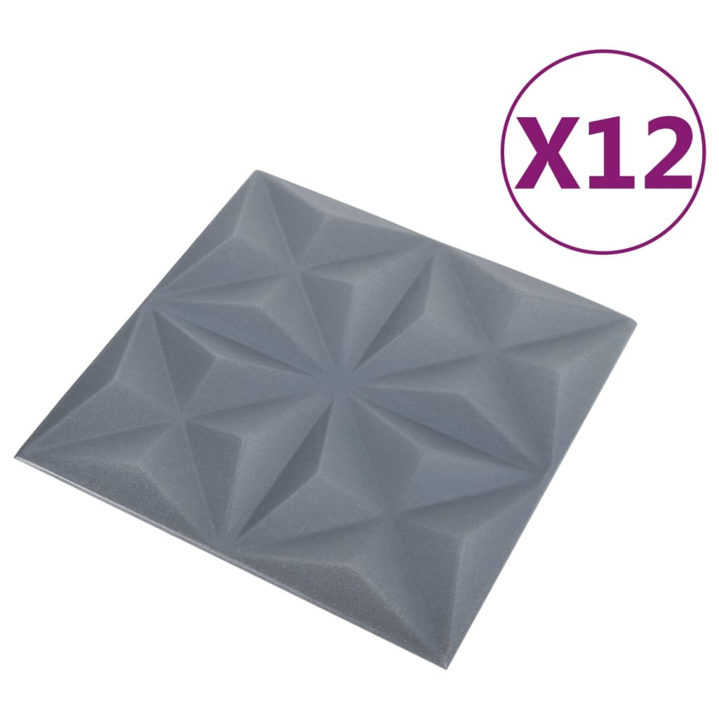 vidaXL 3D zidni paneli 12 kom 50 x 50 cm origami sivi 3 m²