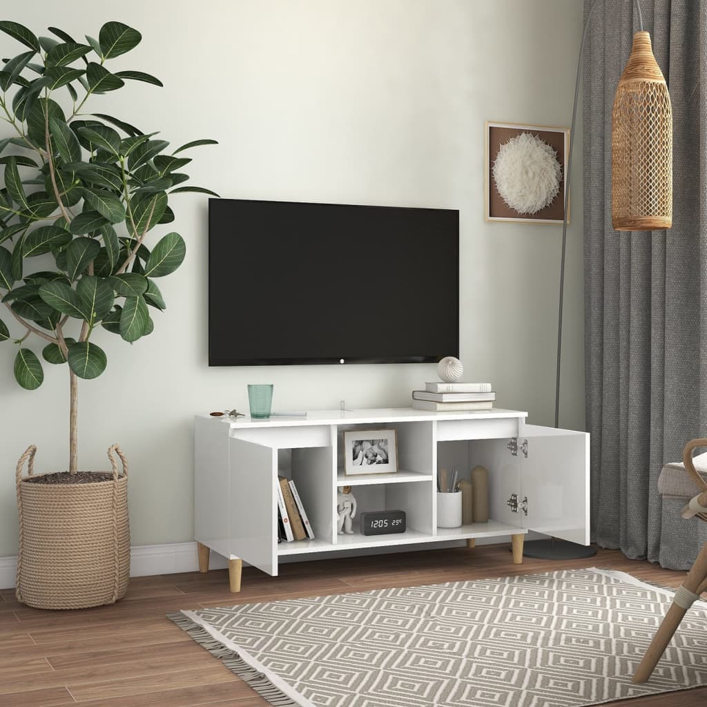 vidaXL TV ormarić s drvenim nogama sjajni bijeli 103,5x35x50 cm