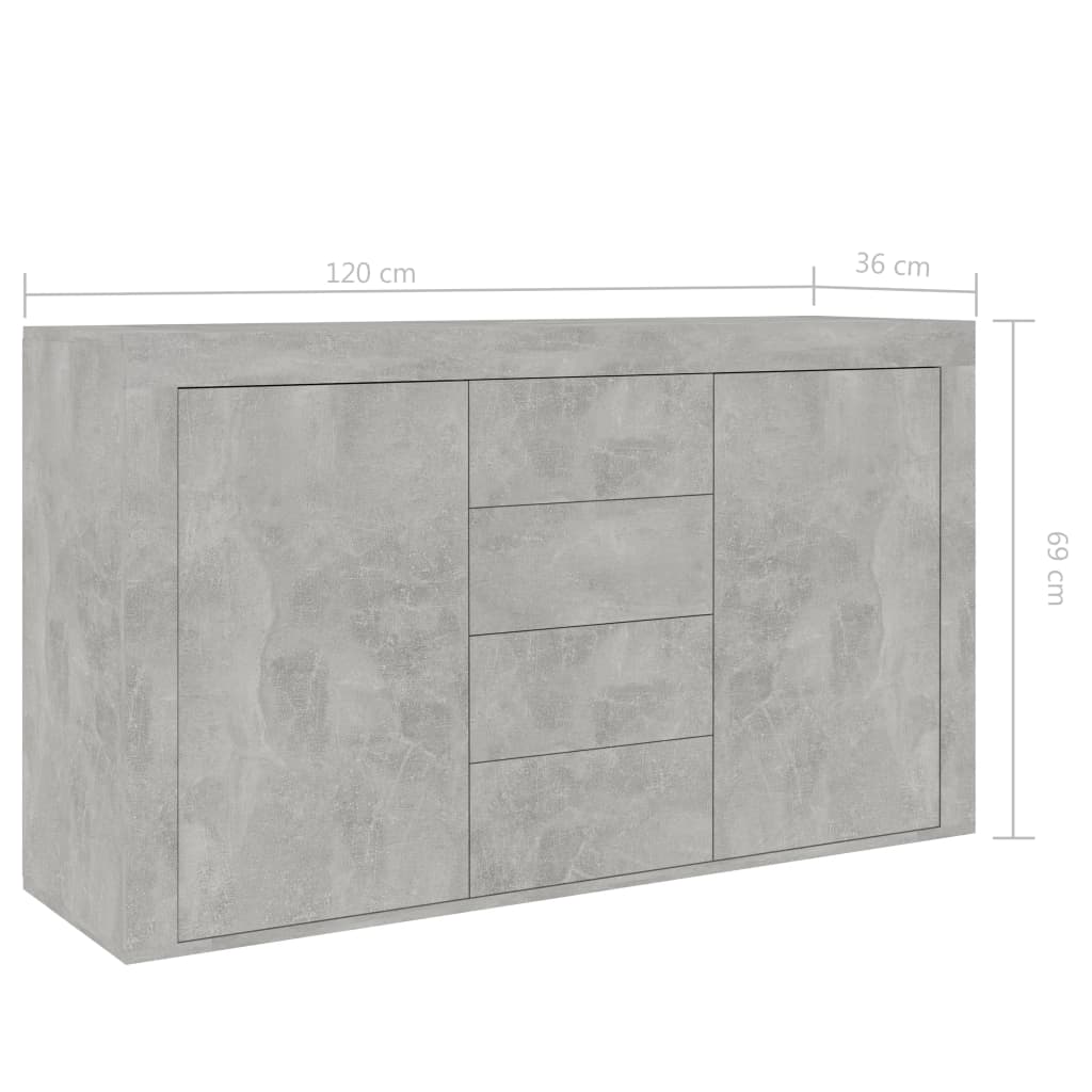 vidaXL Komoda siva boja betona 120 x 36 x 69 cm od konstruiranog drva
