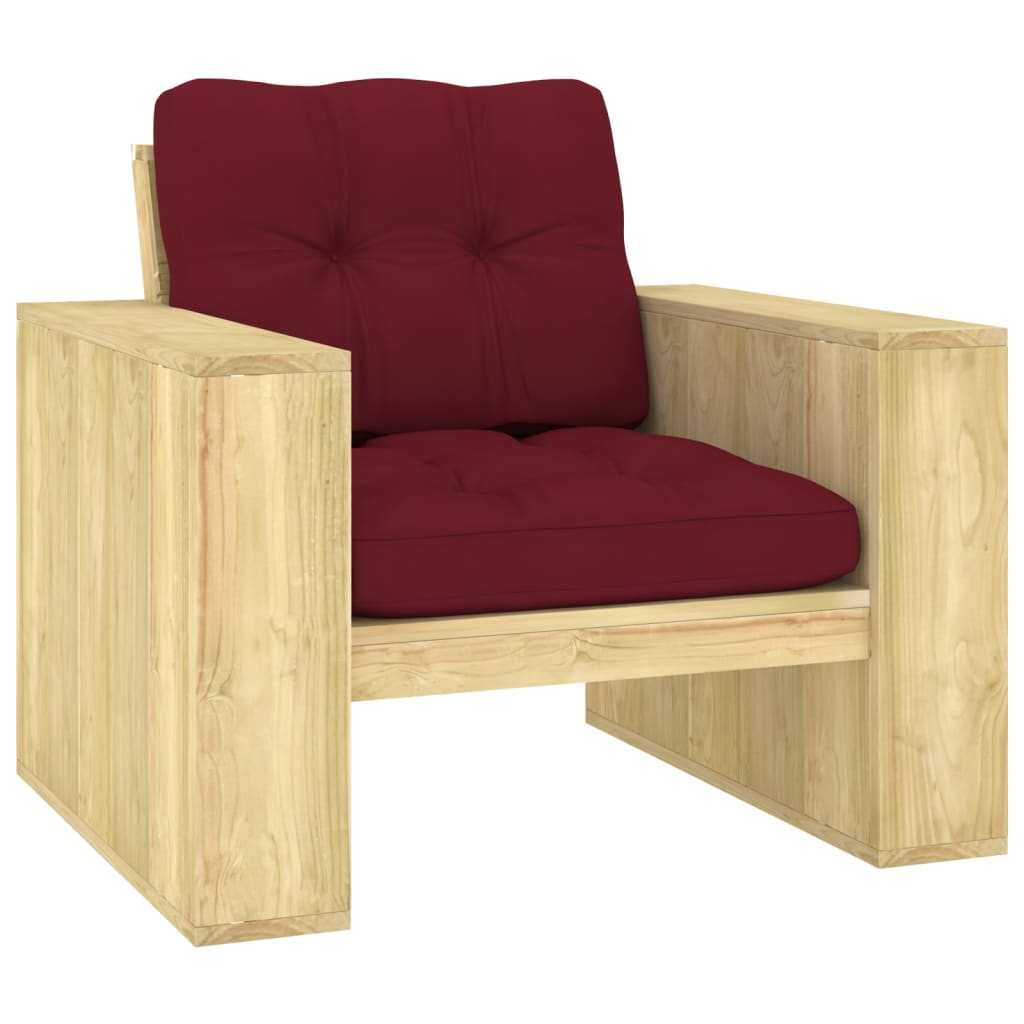 vidaXL Vrtna stolica s jastucima boje vina od impregnirane borovine