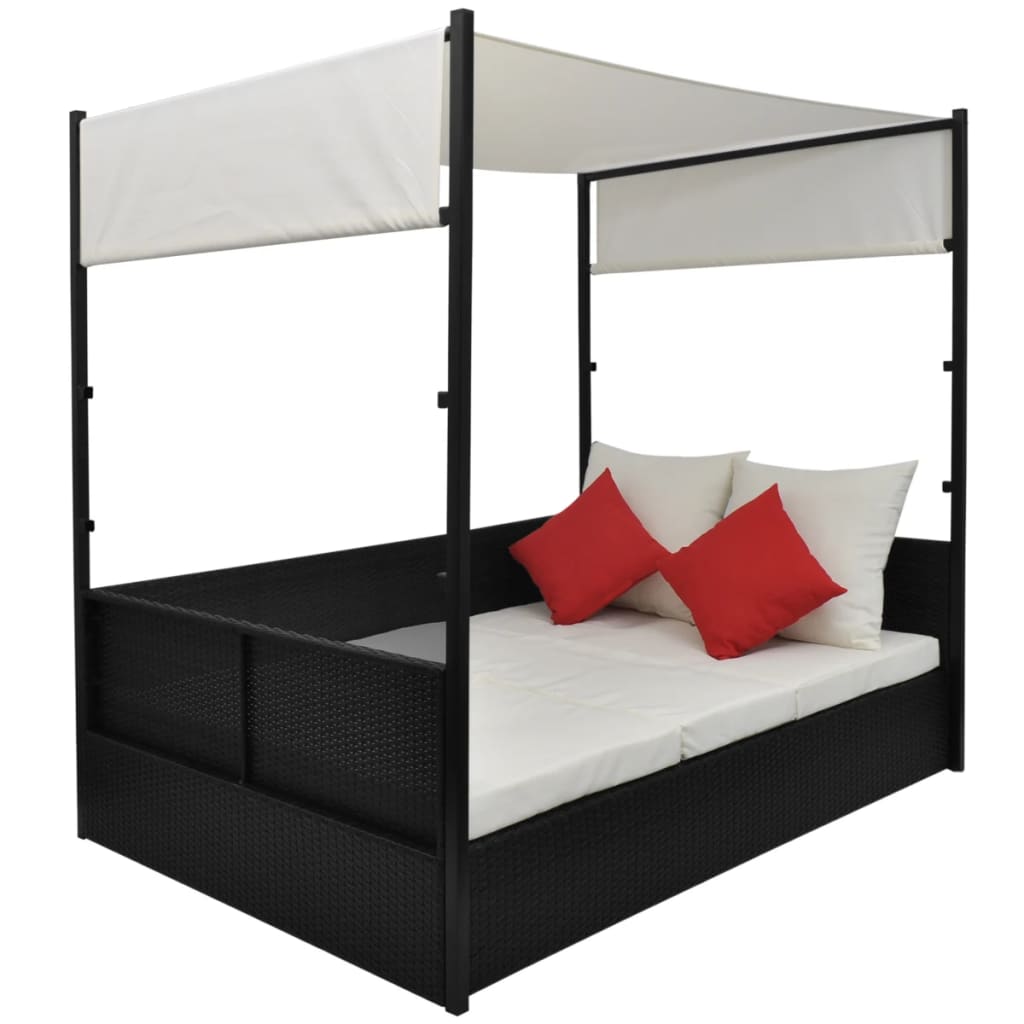 vidaXL Vrtni krevet s baldahinom crni 190 x 130 cm poliratan