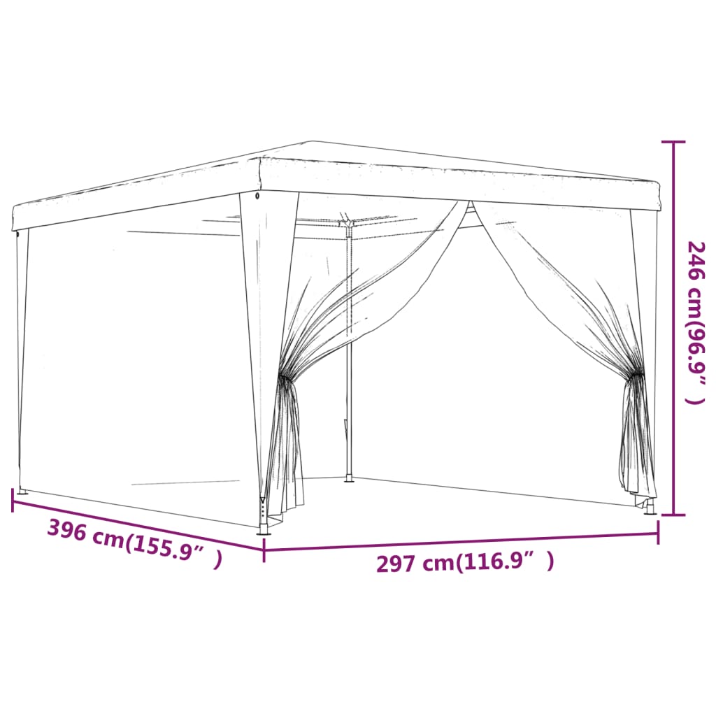 vidaXL Šator za zabave s 4 mrežasta bočna zida crveni 3 x 4 m HDPE