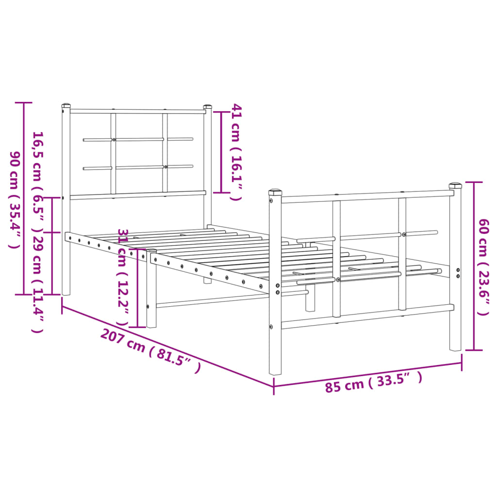vidaXL Metalni okvir kreveta uzglavlje i podnožje bijeli 80x200 cm