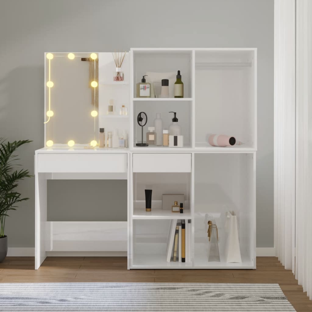 vidaXL LED toaletni stol s 2 ormarića sjajni bijeli konstruirano drvo