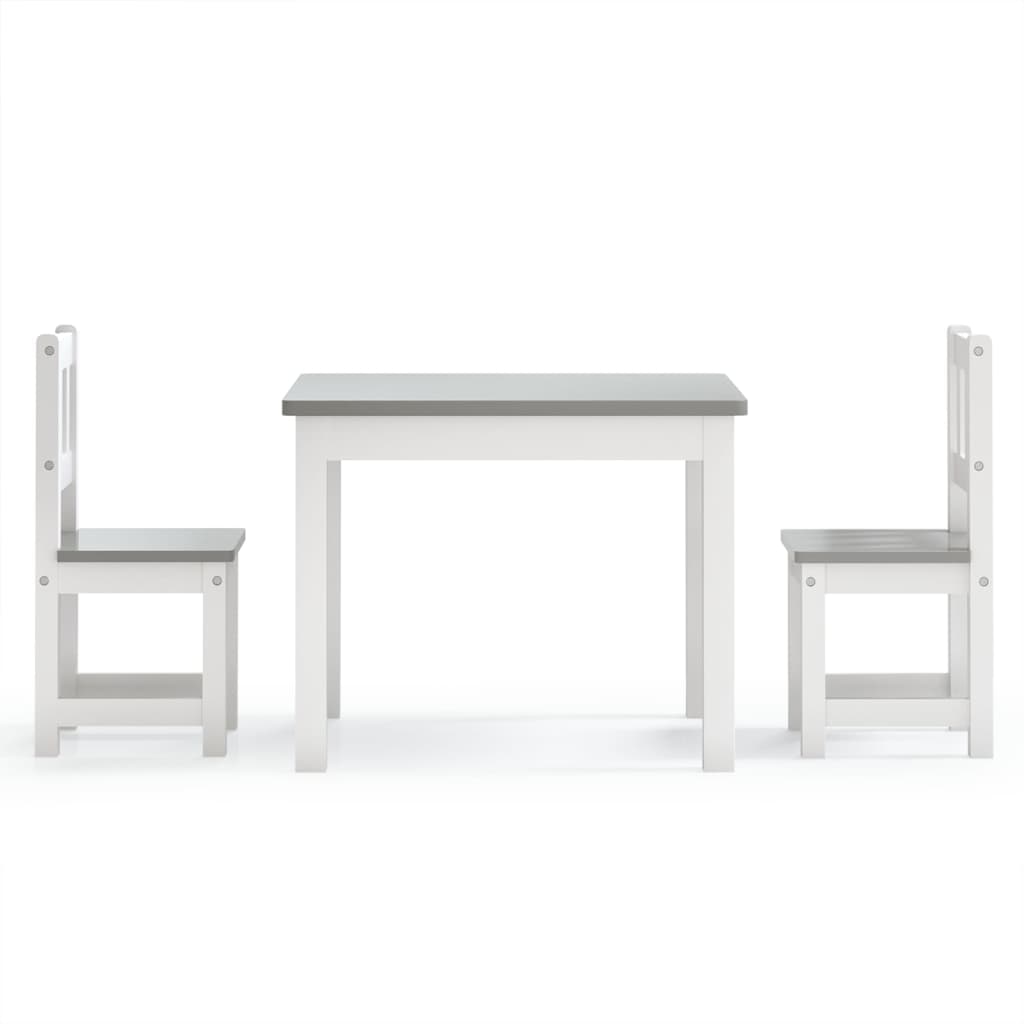 vidaXL 3-dijelni set dječjeg stola i stolica bijelo-sivi MDF