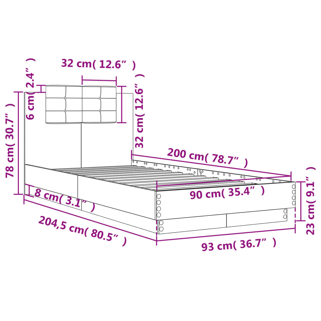 vidaXL Okvir kreveta s uzglavljem bijeli 90 x 200 cm konstruirano drvo