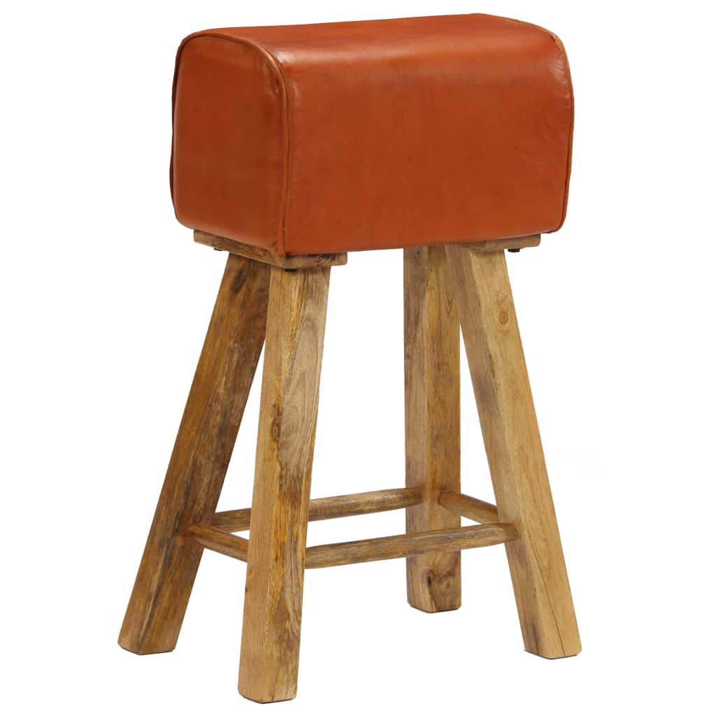 vidaXL Barske stolice od masivnog drva manga i prave kože 2 kom