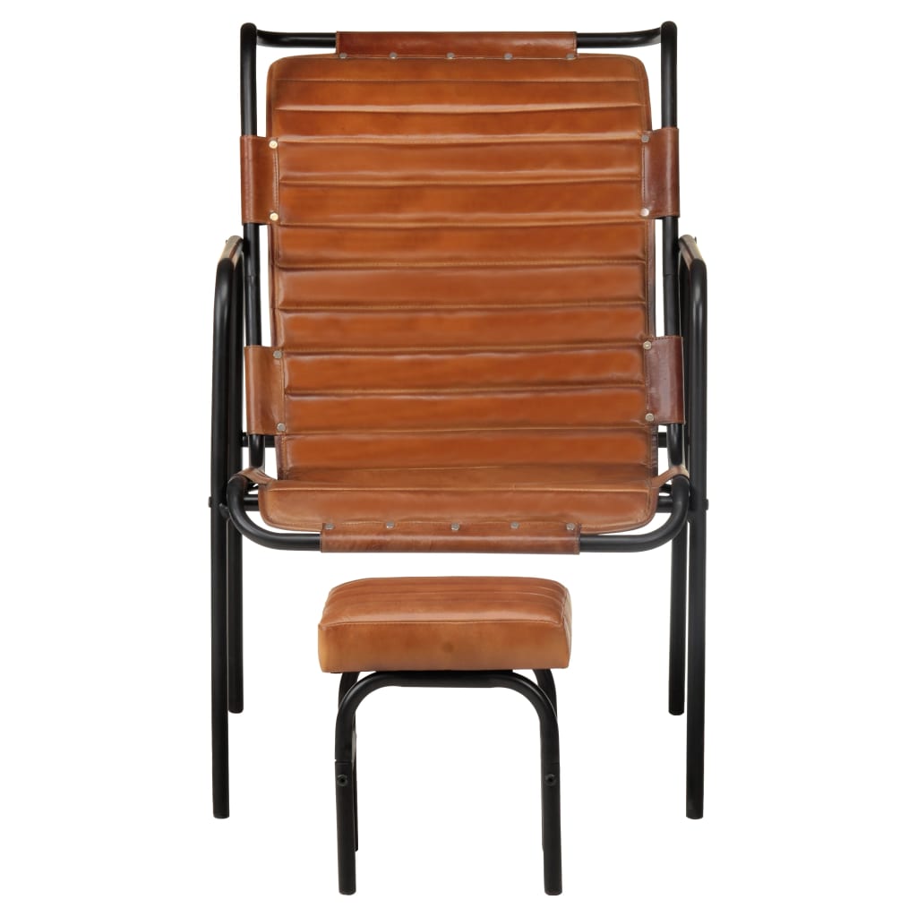 vidaXL Fotelja za opuštanje s tabureom smeđa od prave kože