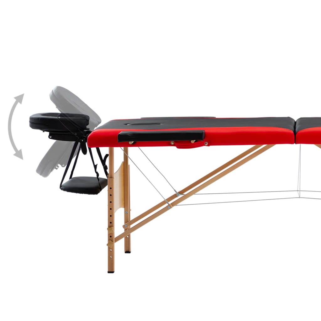 vidaXL Sklopivi stol za masažu s 2 zone drveni crno-crveni