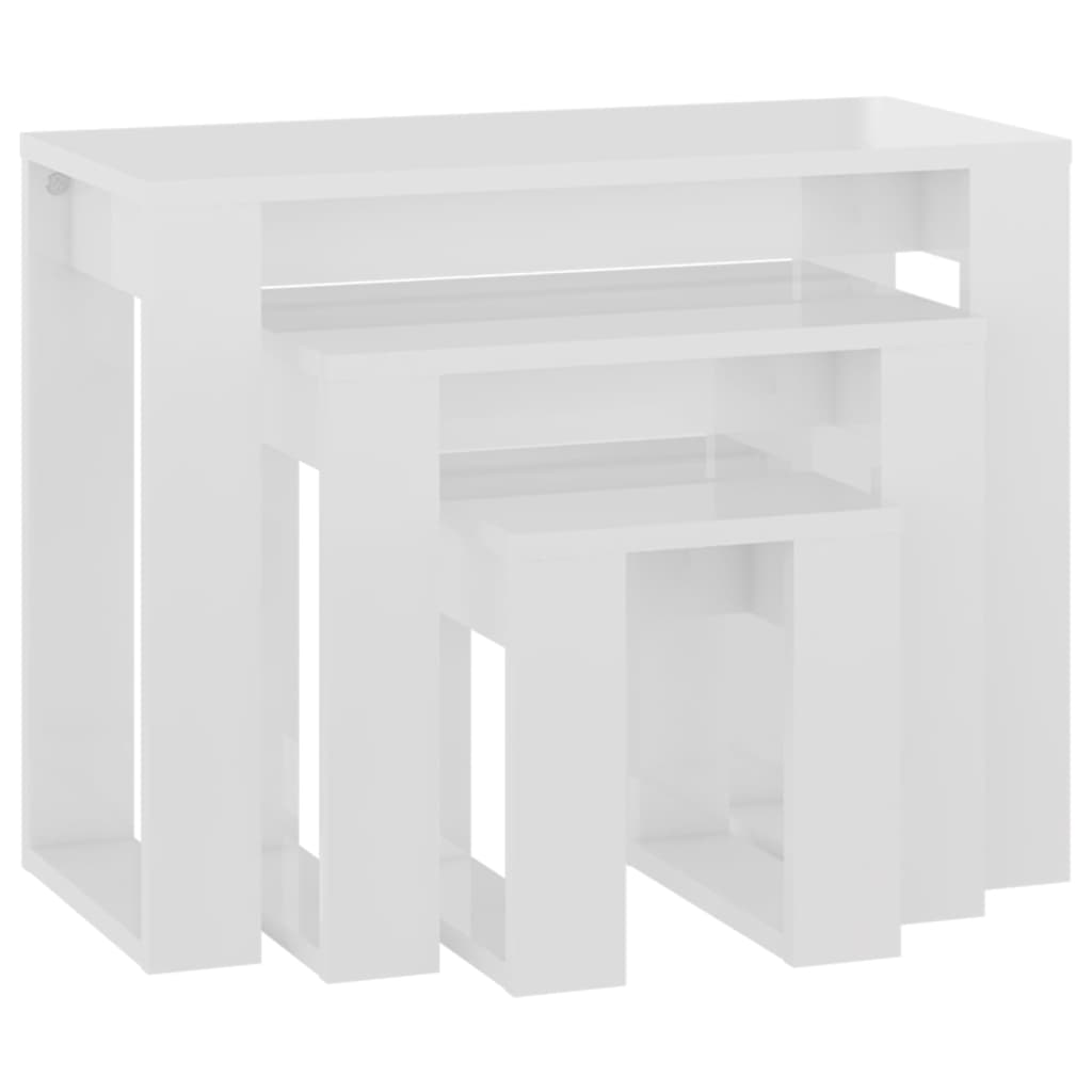 vidaXL Uklapajući stolići 3 kom sjajni bijeli od konstruiranog drva