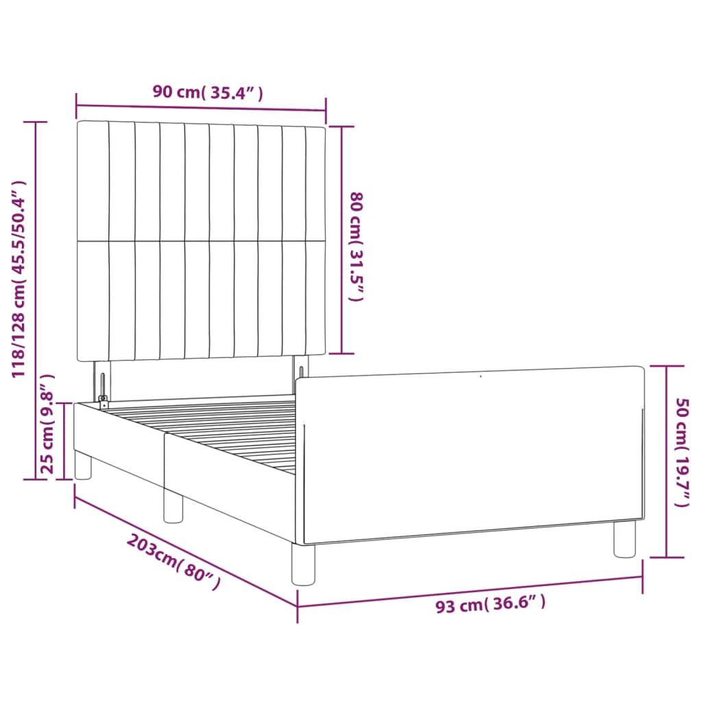 vidaXL Okvir za krevet s uzglavljem crni 90x200 cm od tkanine