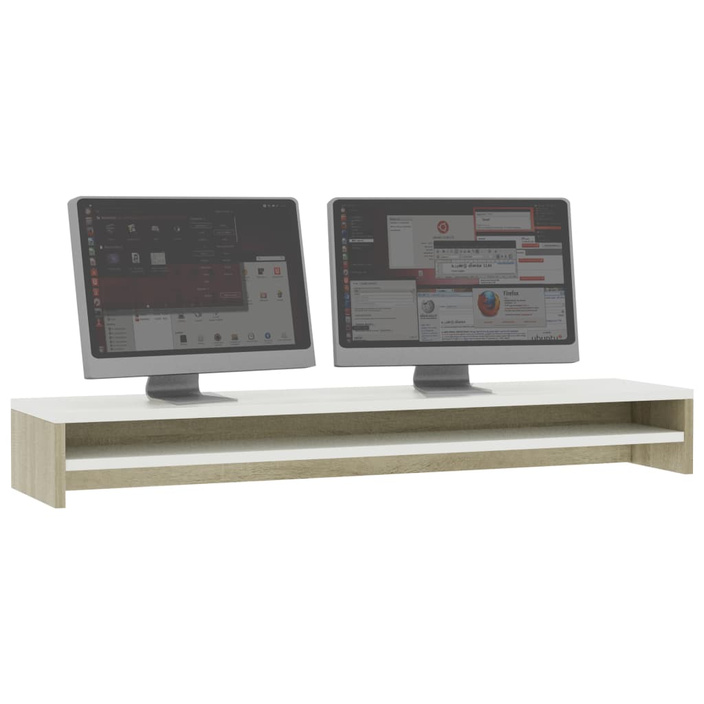 vidaXL Stalak za monitor bijeli i boja hrasta 100 x 24 x 13 cm iverica