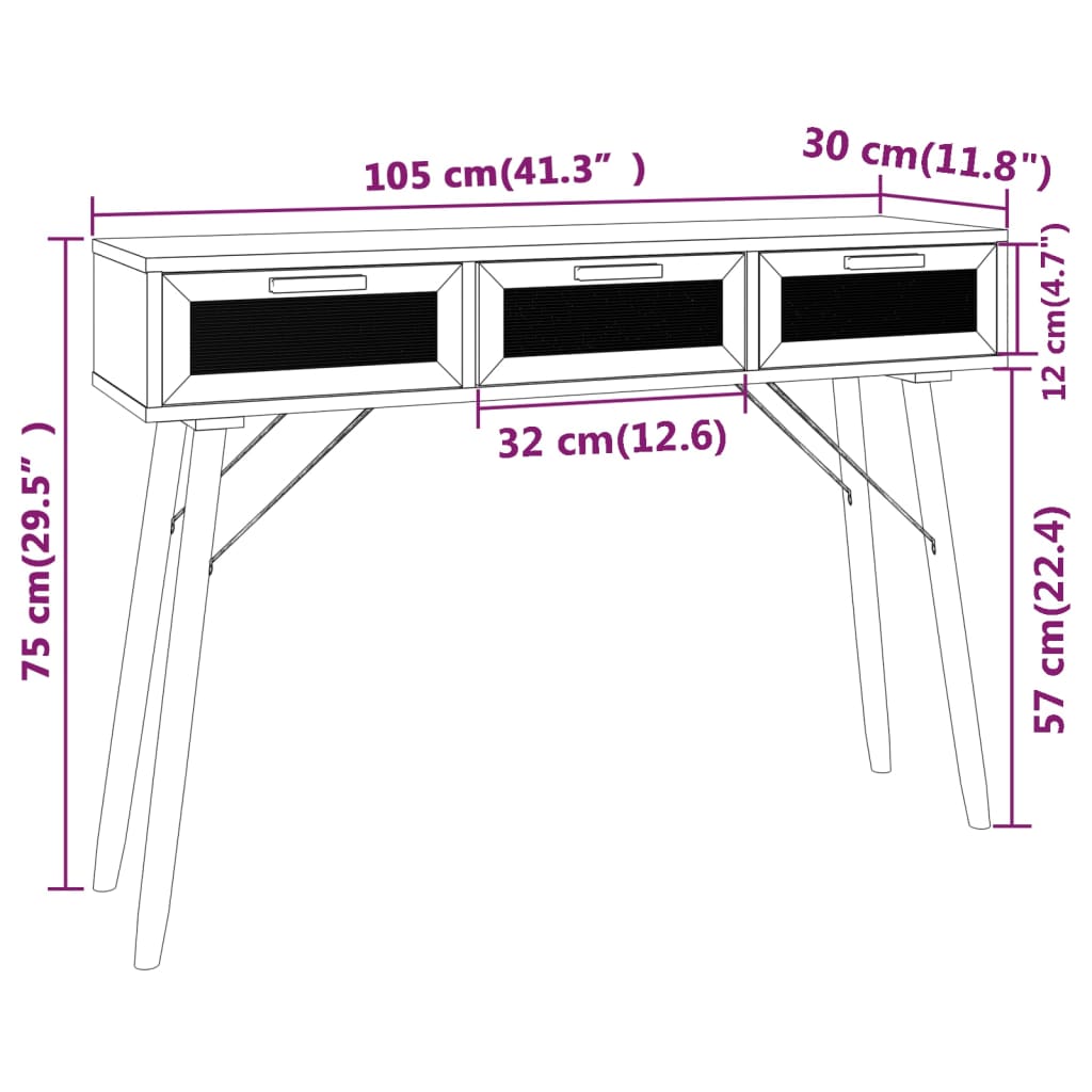 vidaXL Konzolni stol bijeli 105 x 30 x 75 cm borovina i prirodni ratan