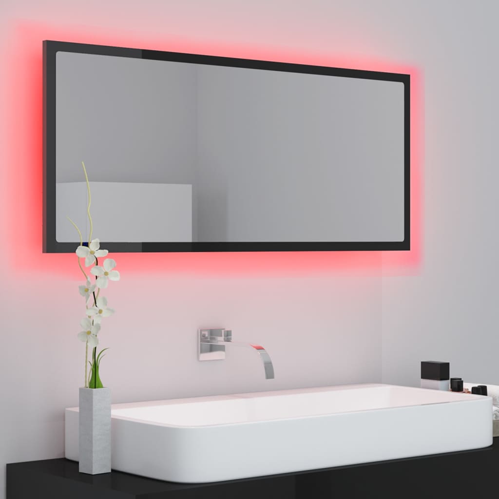 vidaXL LED kupaonsko ogledalo visoki sjaj crno 100x8,5x37 cm akrilno