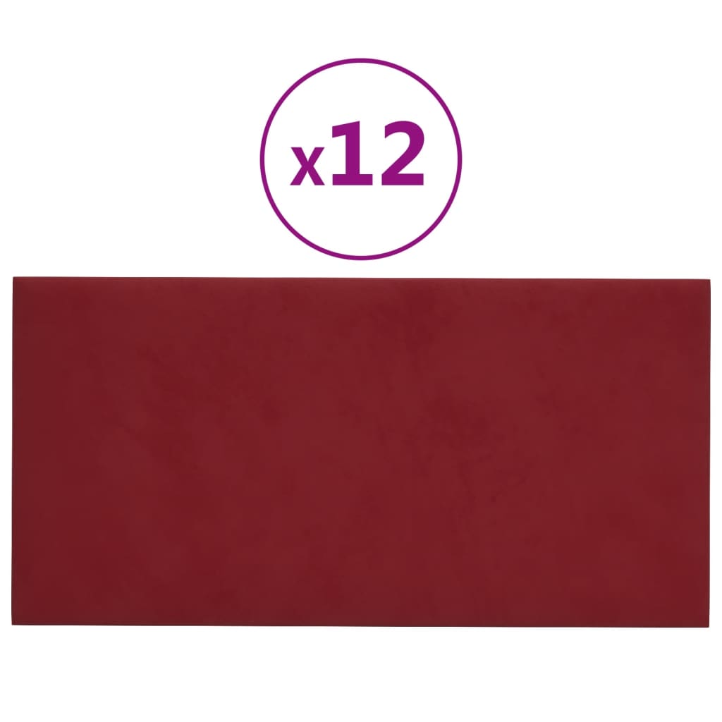 vidaXL Zidne ploče baršunaste 12 kom boja vina 60x30 cm 2,16 m²