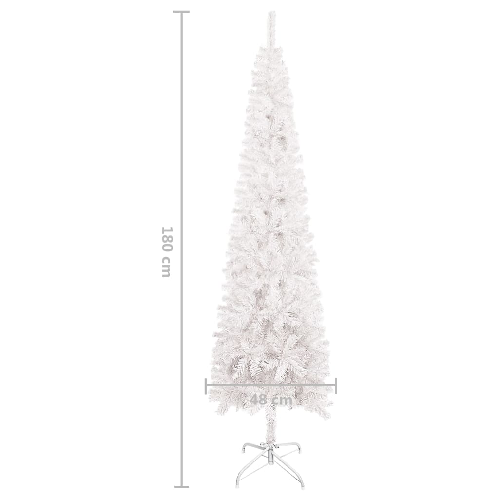 vidaXL Tanko osvijetljeno božićno drvce s kuglicama bijelo 180 cm