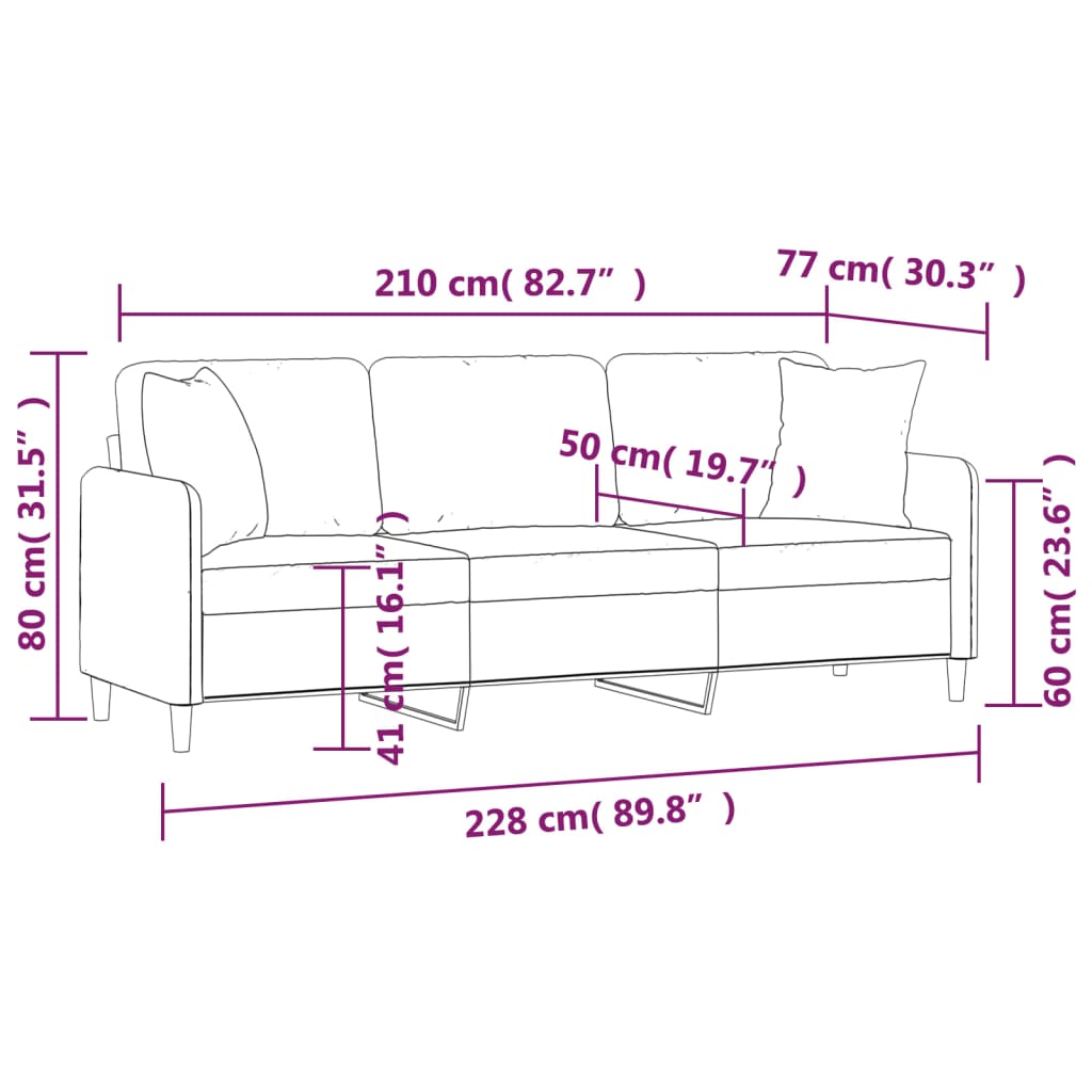 vidaXL Trosjed s jastucima tamnosivi 210 cm od tkanine