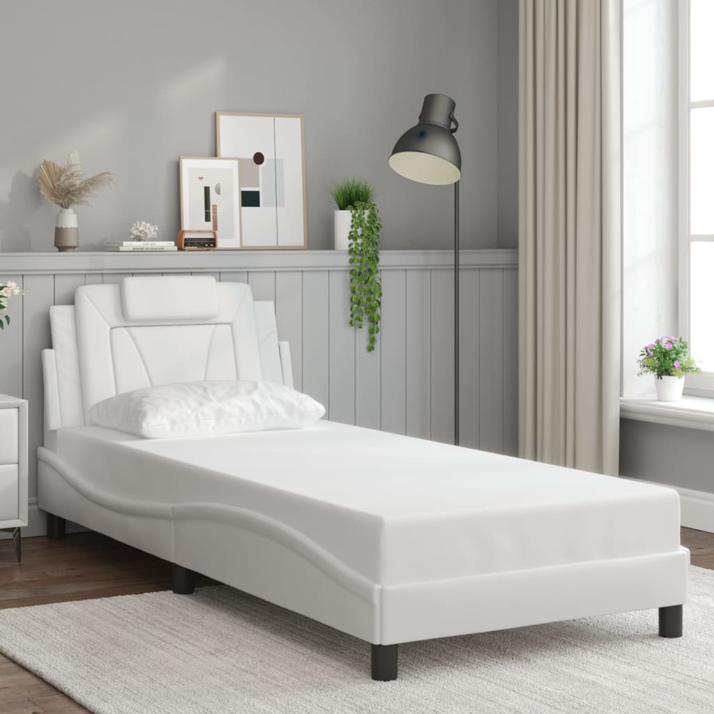 vidaXL Okvir za krevet s uzglavljem bijela 90x200 cm od umjetne kože