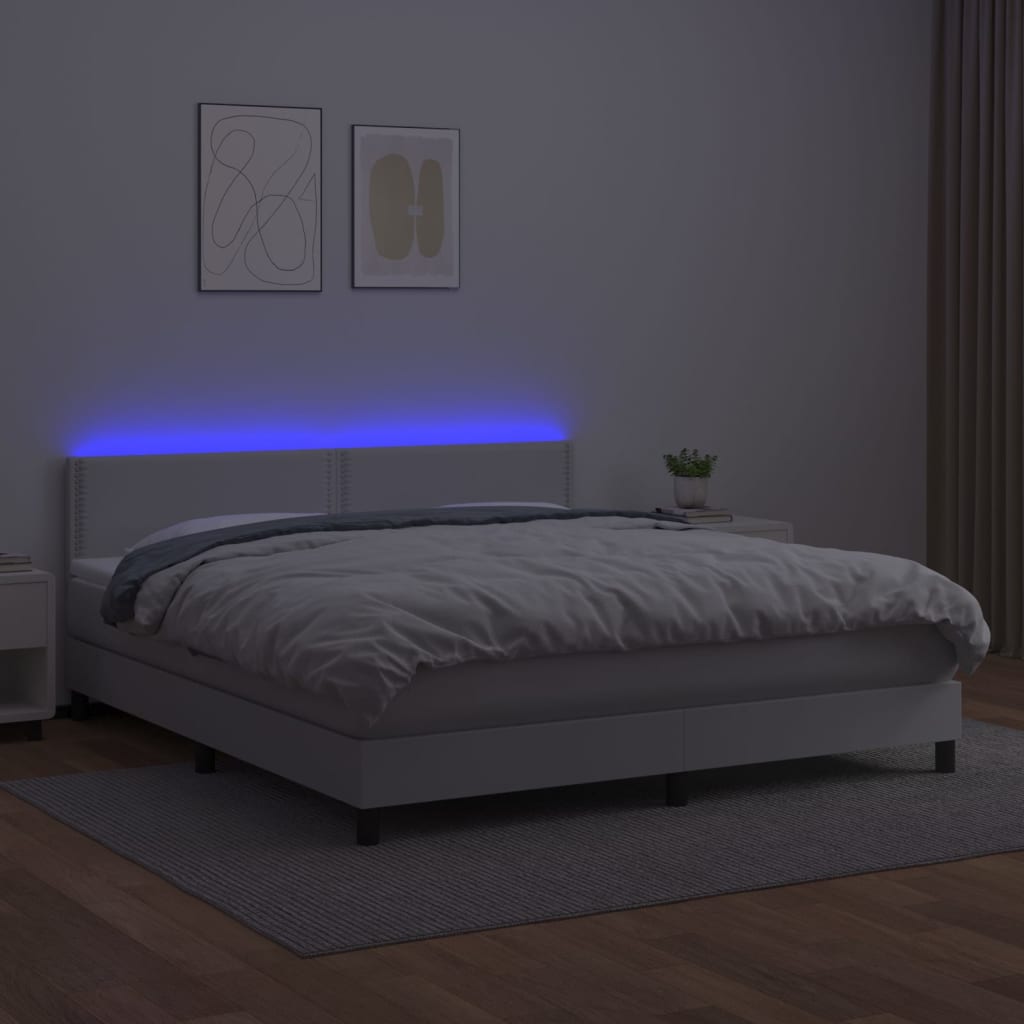 vidaXL Krevet box spring s madracem LED bijeli 160x200 cm umjetna koža
