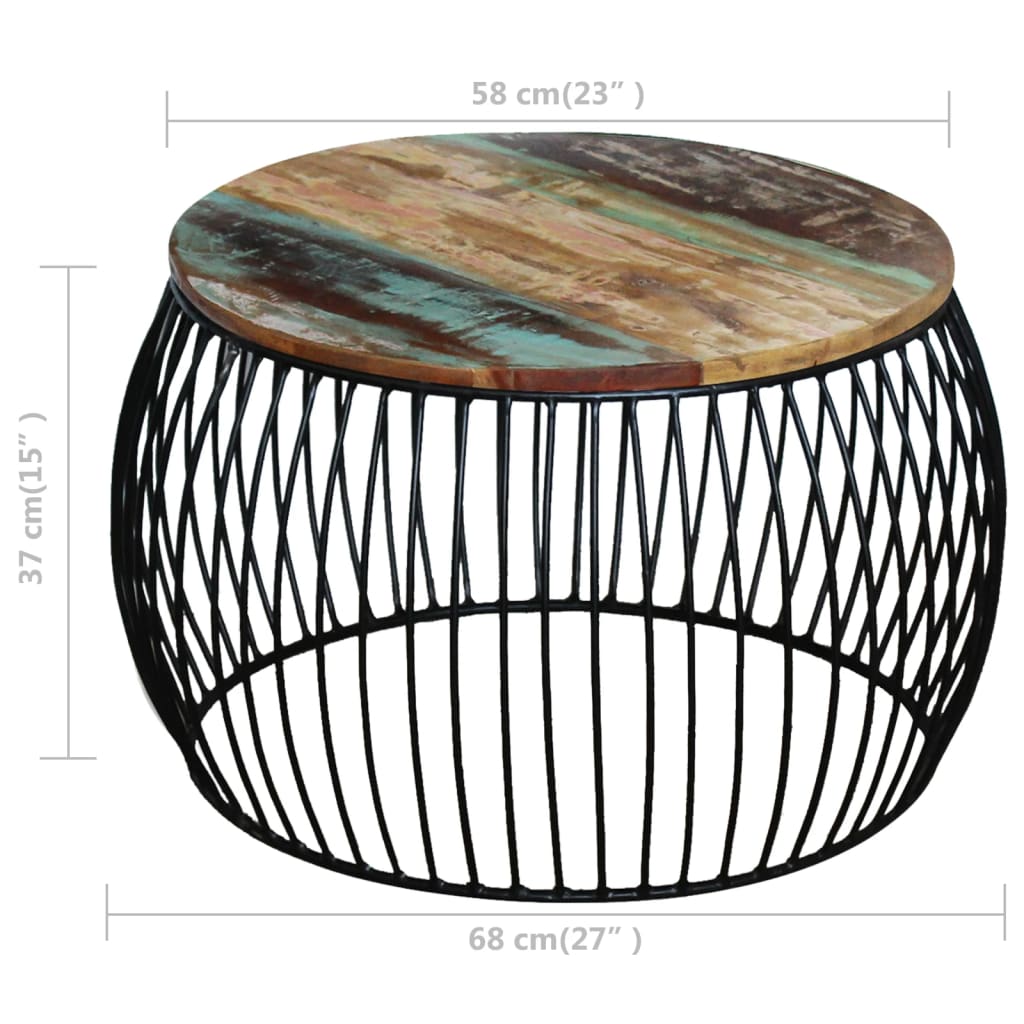 vidaXL Stolić za kavu okrugli od masivnog obnovljenog drva 68 x 37 cm