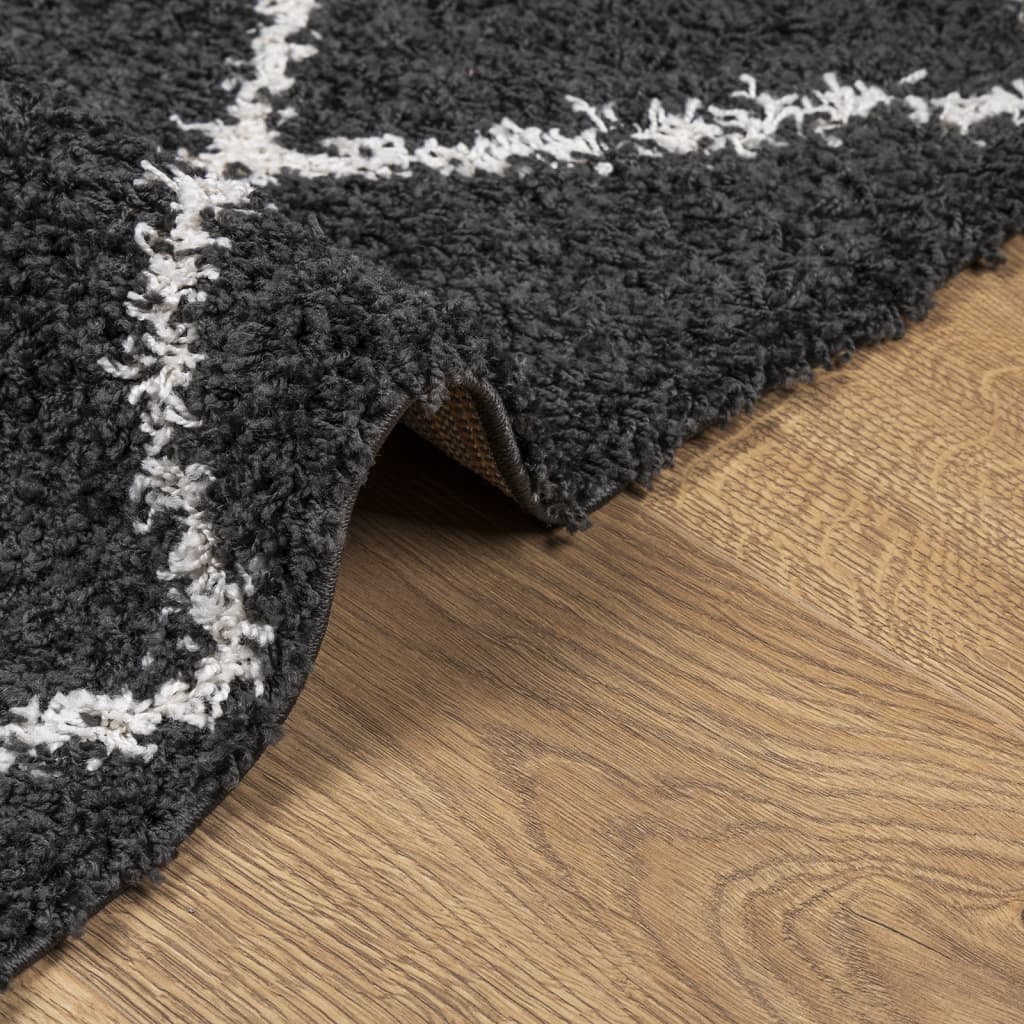 vidaXL Čupavi tepih PAMPLONA s visokim vlaknima crni-krem 140 x 200 cm