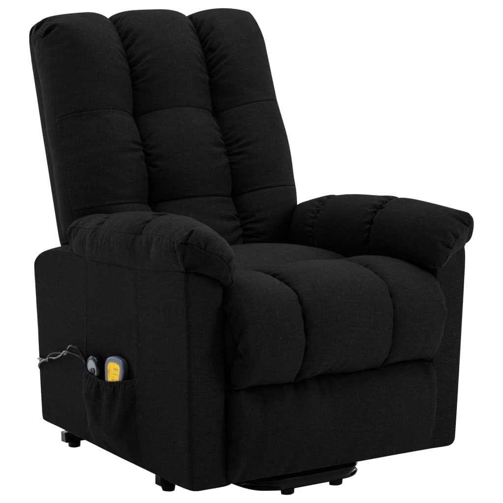 vidaXL Masažna fotelja na podizanje od tkanine crna