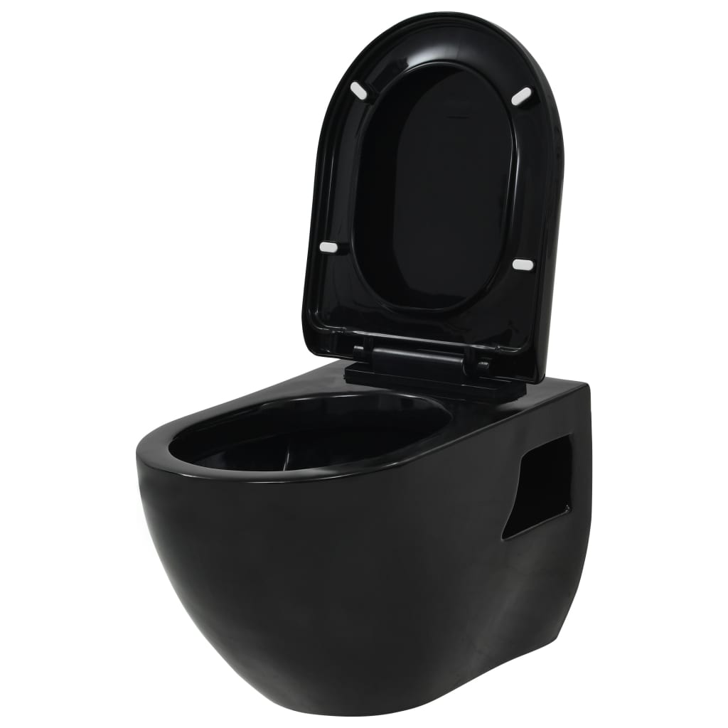 vidaXL Zidna toaletna školjka keramička crna