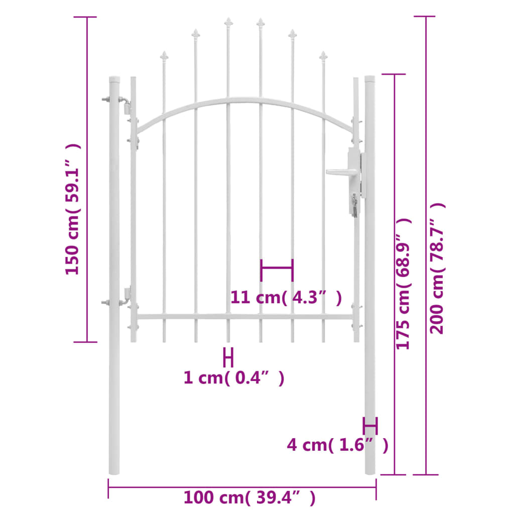 vidaXL Vrtna vrata čelična 1 x 2 m bijela