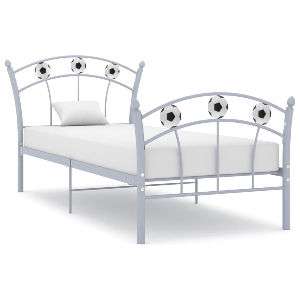 vidaXL Okvir za krevet s nogometnim uzorkom sivi metalni 90 x 200 cm