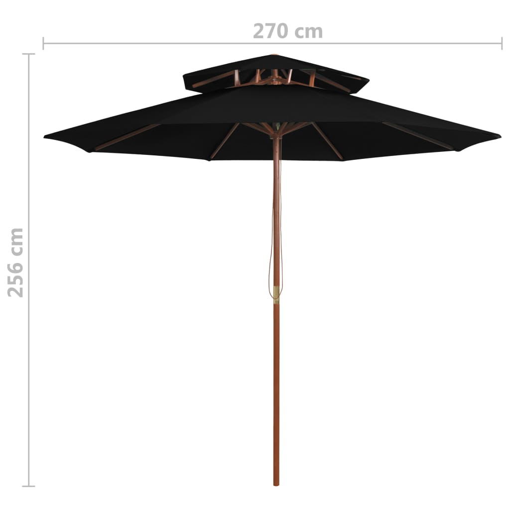 vidaXL Suncobran s dvije razine i drvenom šipkom crni 270 cm