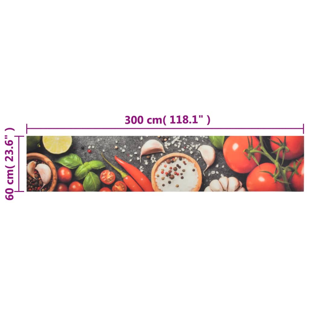 vidaXL Kuhinjski tepih perivi s uzorkom povrća 60 x 300 cm baršunasti