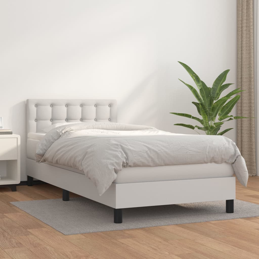 vidaXL Krevet s oprugama i madracem bijeli 90 x 190 cm od umjetne kože