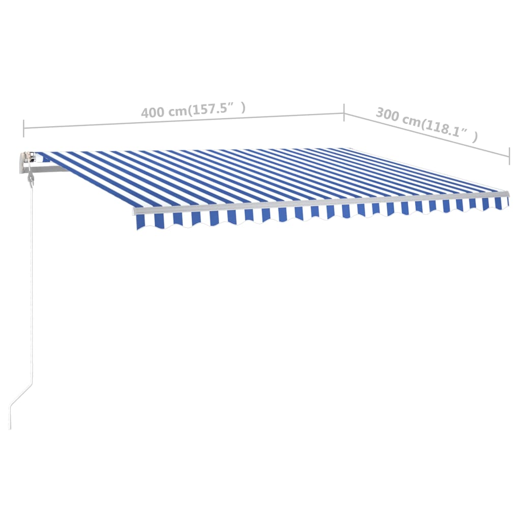 vidaXL Tenda na ručno uvlačenje sa stupovima 4 x 3 m plavo-bijela