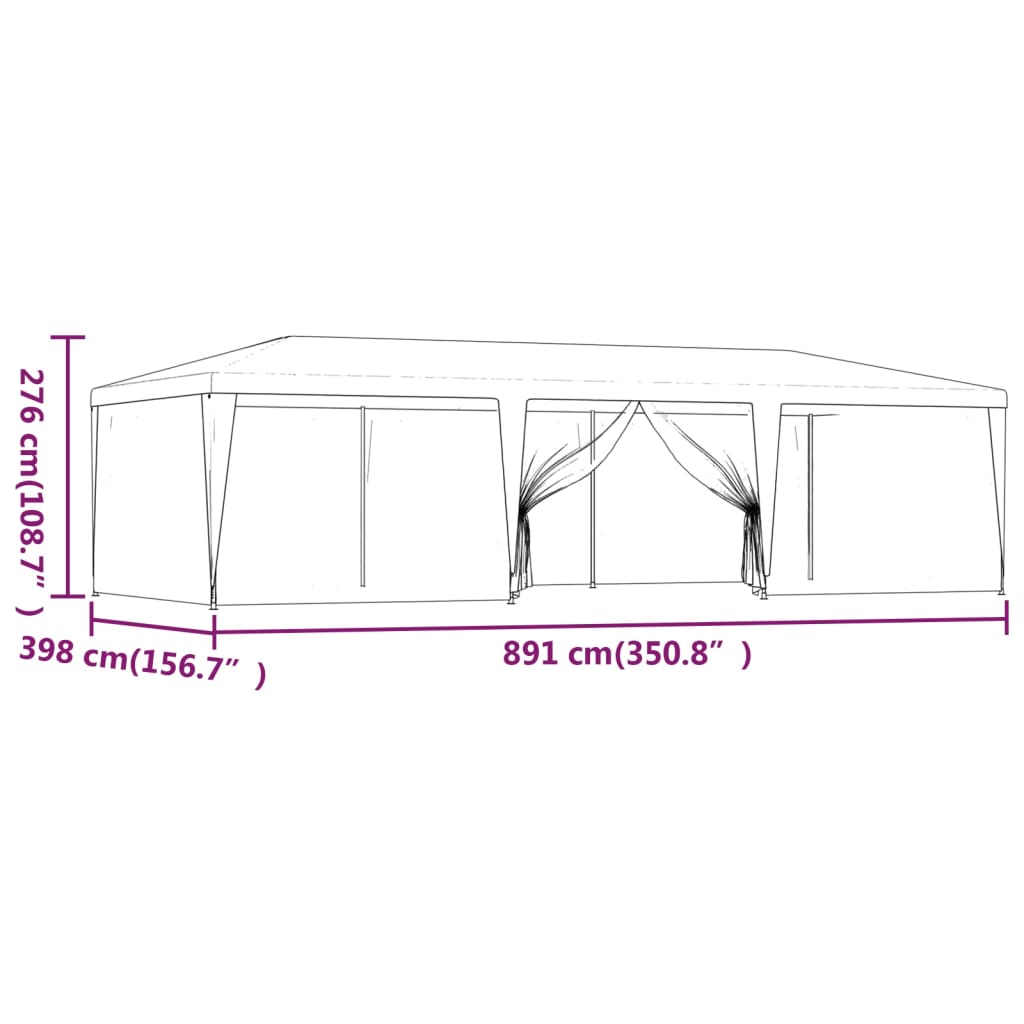 vidaXL Šator za zabave s 8 mrežastih bočnih zidova zeleni 9 x 4 m HDPE