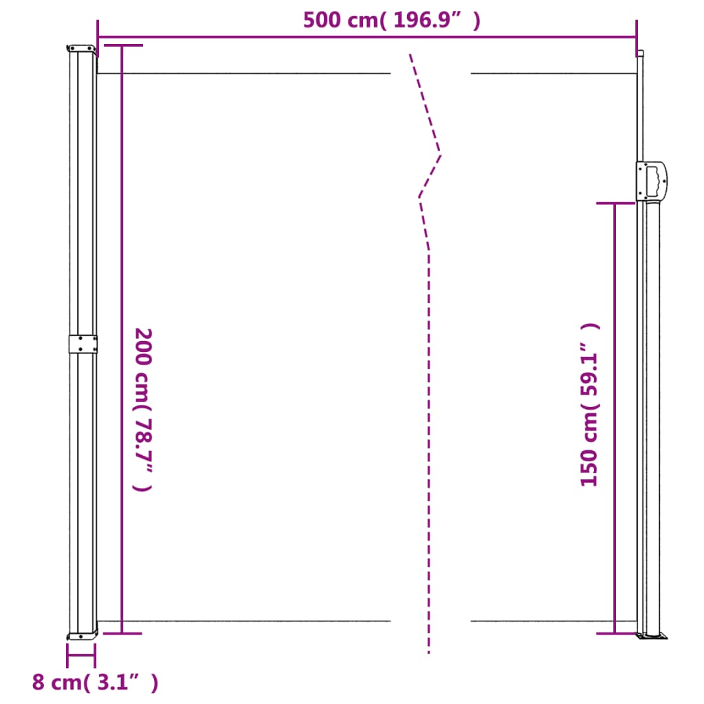 vidaXL Bočna tenda na uvlačenje krem 200 x 500 cm