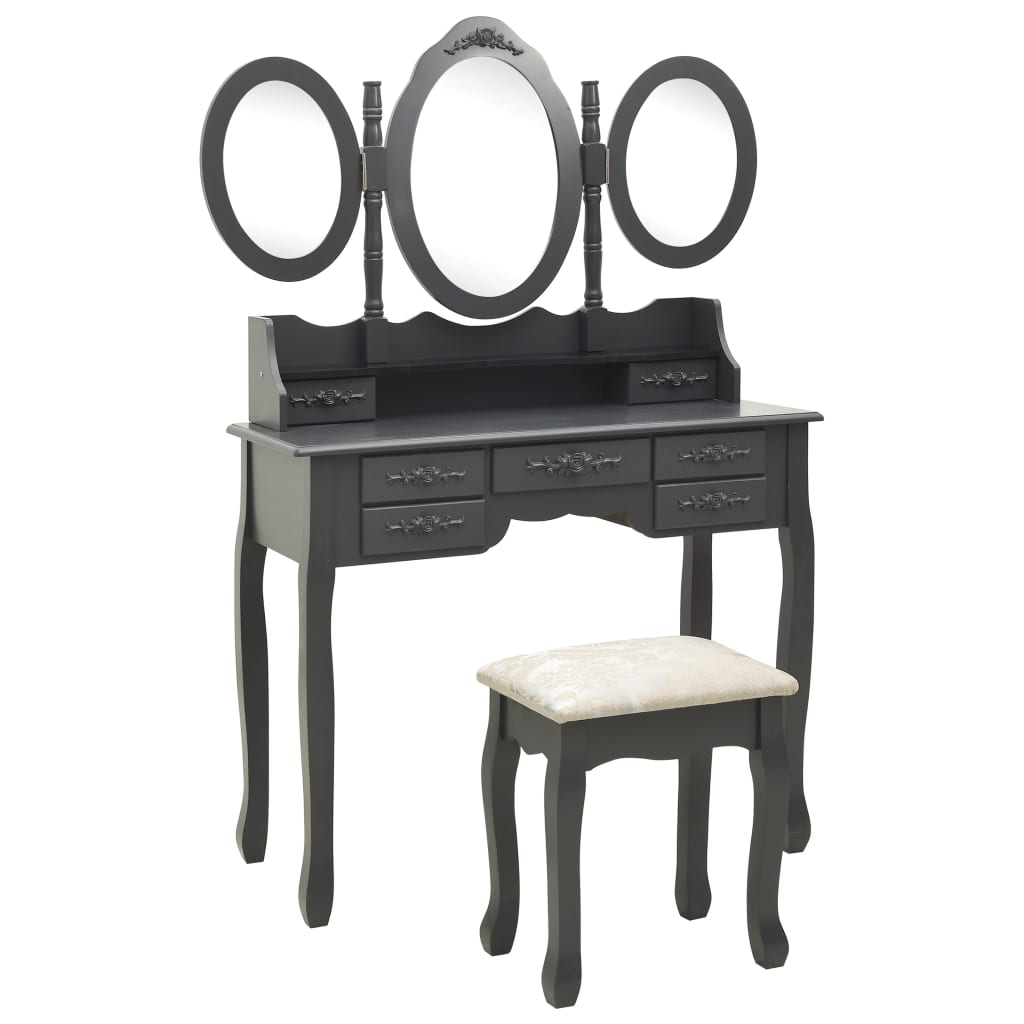 vidaXL Toaletni stolić sa stolcem i trostrukim ogledalom sivi